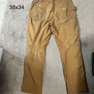 Carhartt Tan Utility Pants, Distressed Double Knee